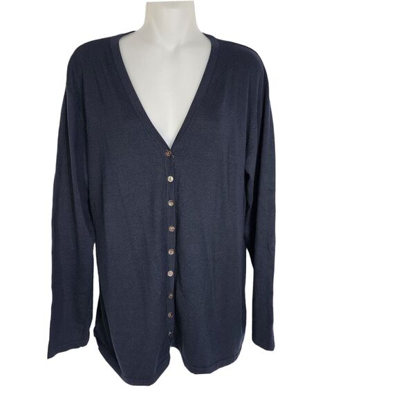 Liz Claiborne Collection Woman's Cardigan Sweater Large Silk Blend Blue V Neck - Picture 1 of 12